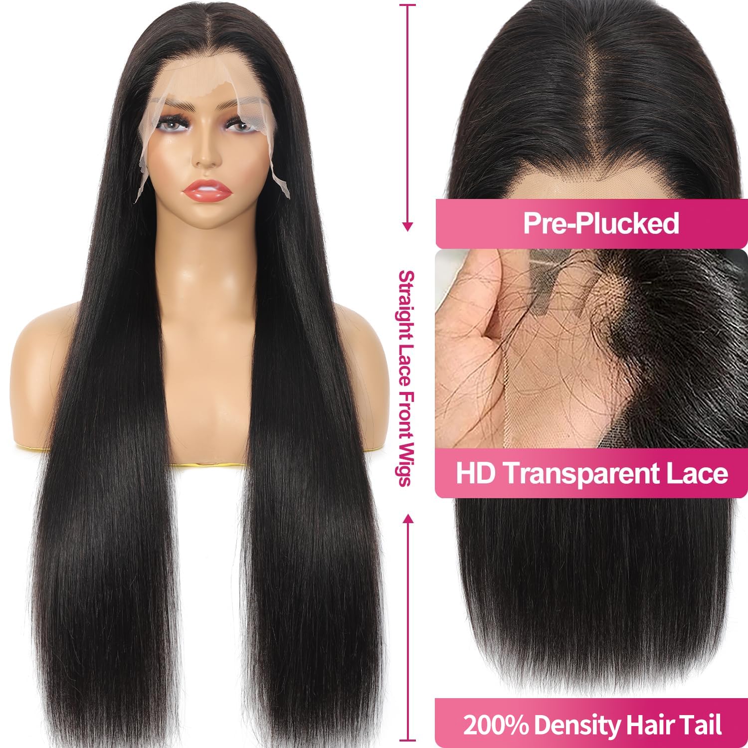 Detailed shot of the pre plucked glueless lace frontal construction with baby hairs