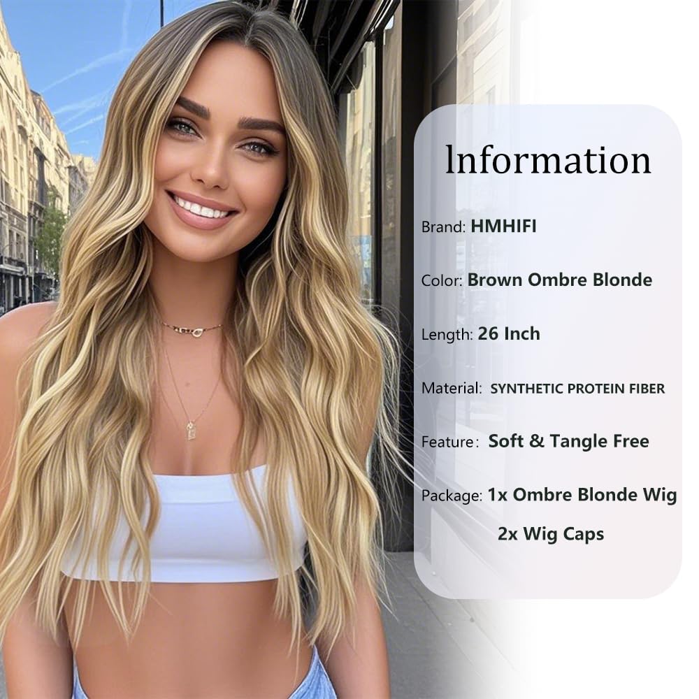 HMHIFI 26 inch wavy middle part hairpiece showcasing the dark root gradient transition