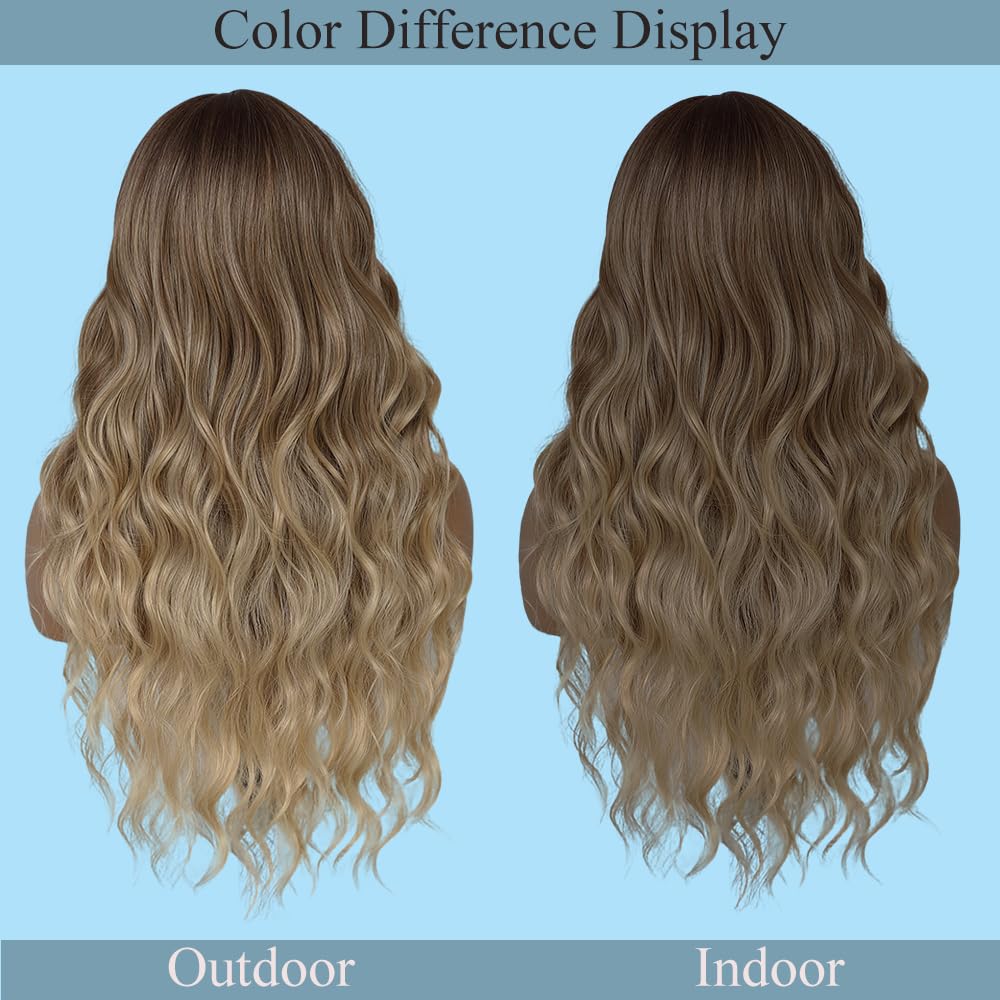 Twenty-six inch long wavy synthetic wig for women full length display