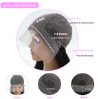 Back view of the long 28 inch straight human hair wig demonstrating full body and health ends