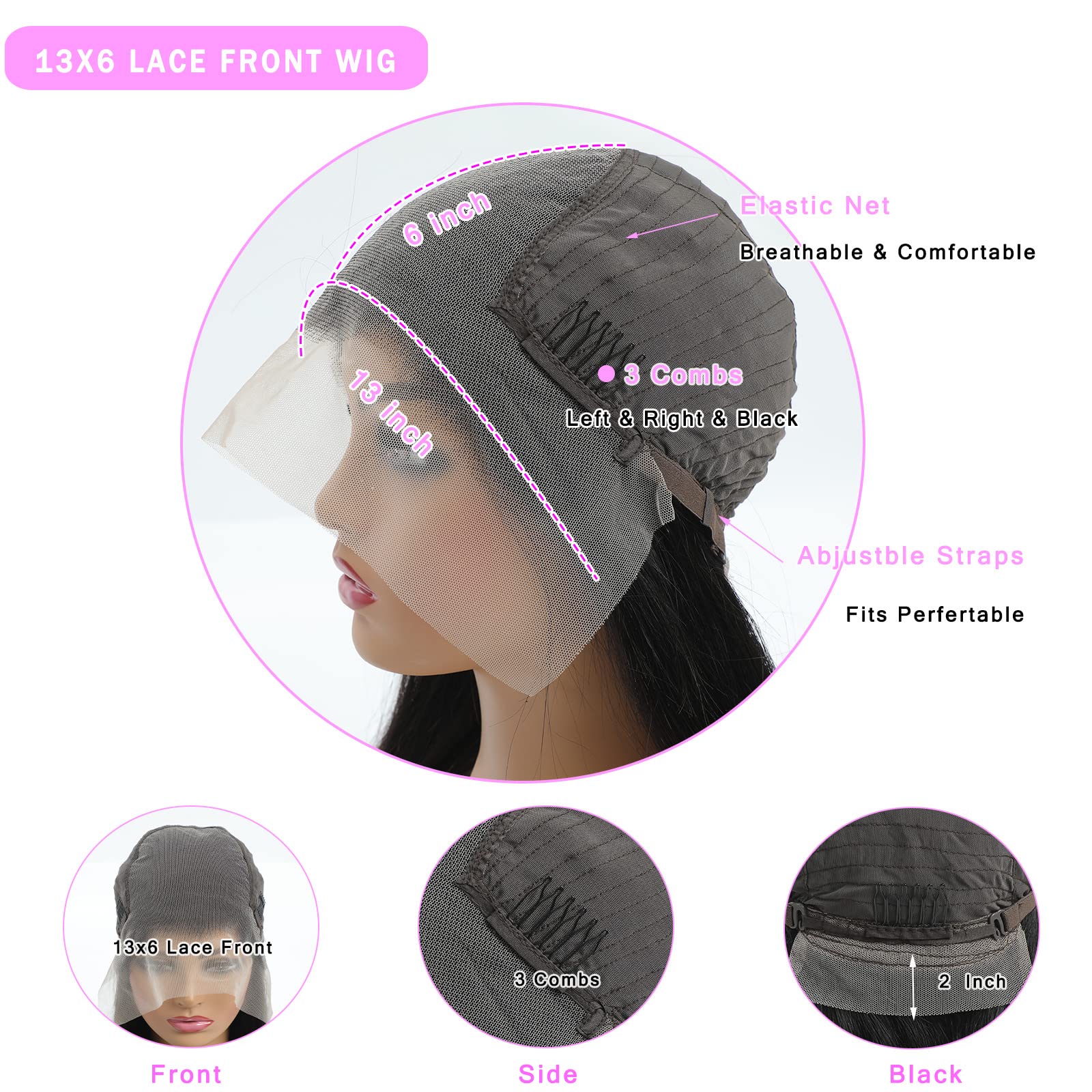 Back view of the long 28 inch straight human hair wig demonstrating full body and health ends