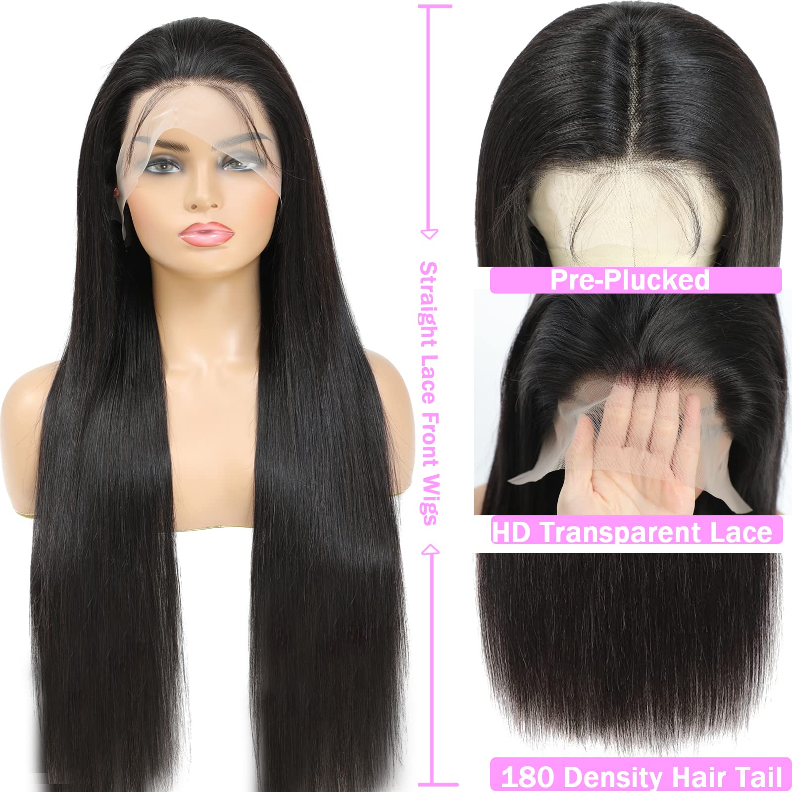 Sleek natural black straight frontal wig styled down the center partition