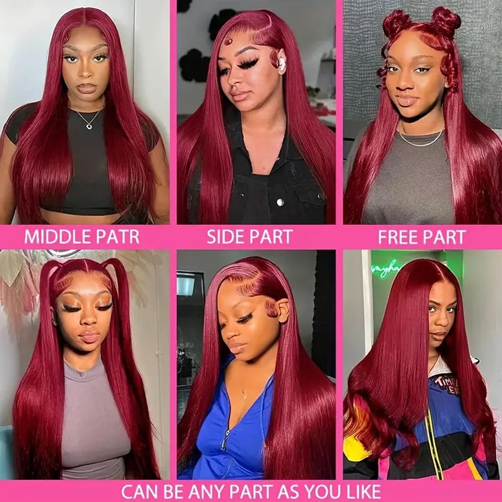 Amadaier 180 percent density wine red human hair wig parting versatility