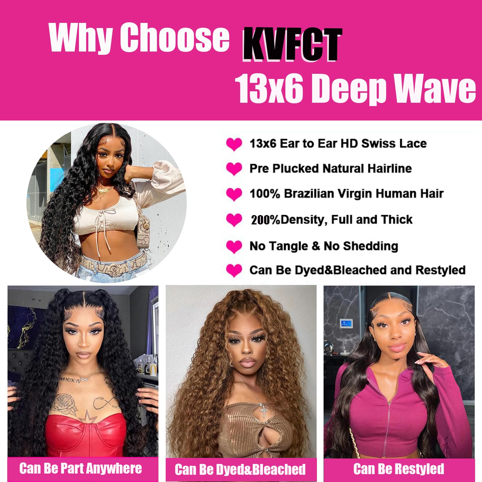 Pre-plucked hairline detail with natural baby hair on the KVFCT deep wave wig.