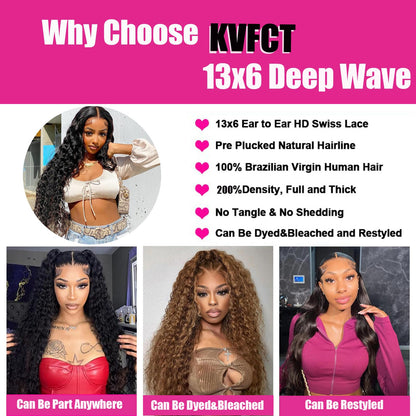 Pre-plucked hairline detail with natural baby hair on the KVFCT deep wave wig.