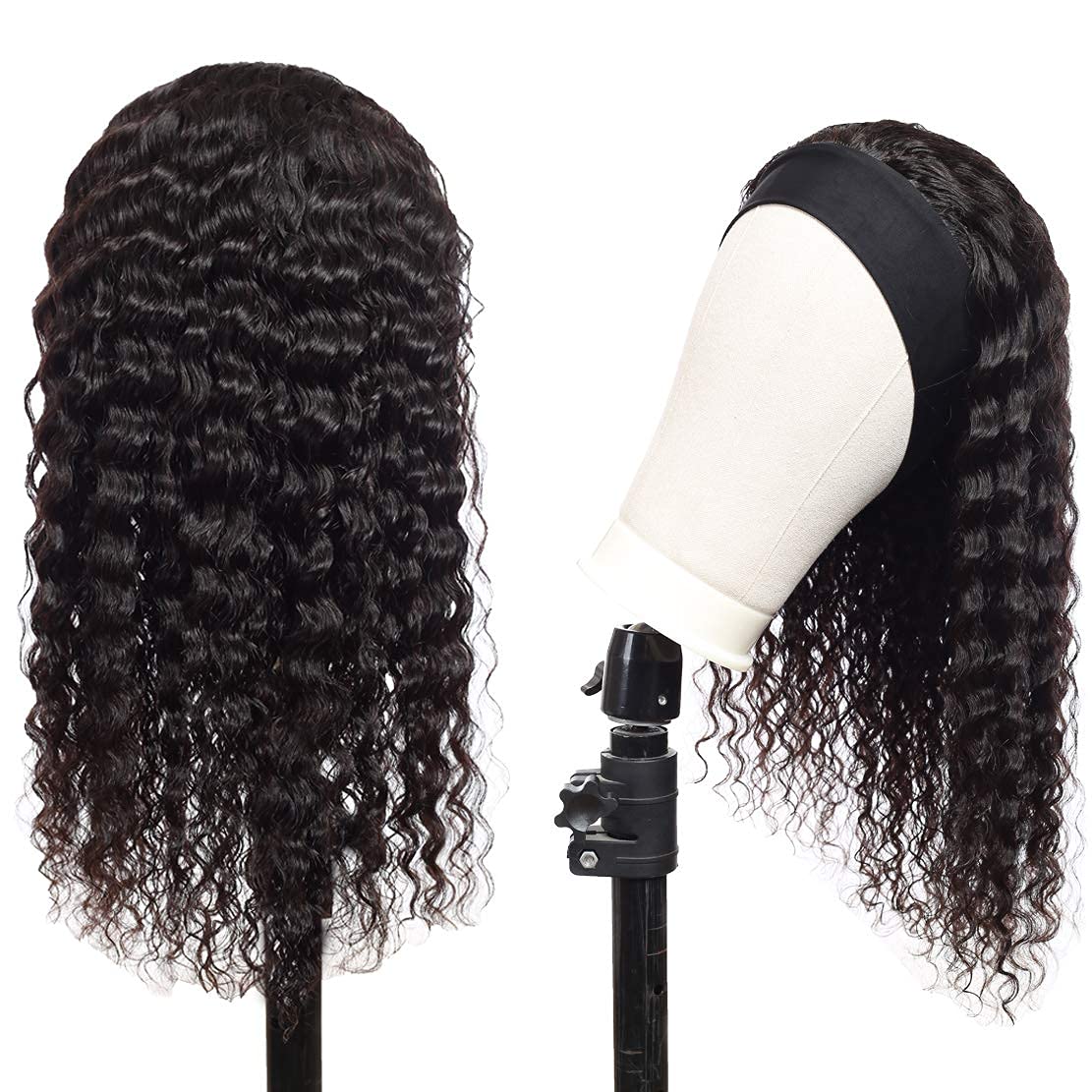 Authentic Remy human hair curly headband wig demonstrating the beginner friendly snapping installation process