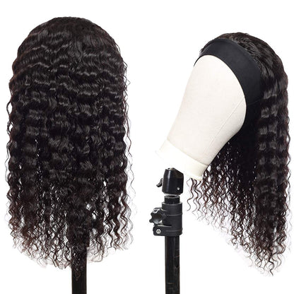 Authentic Remy human hair curly headband wig demonstrating the beginner friendly snapping installation process