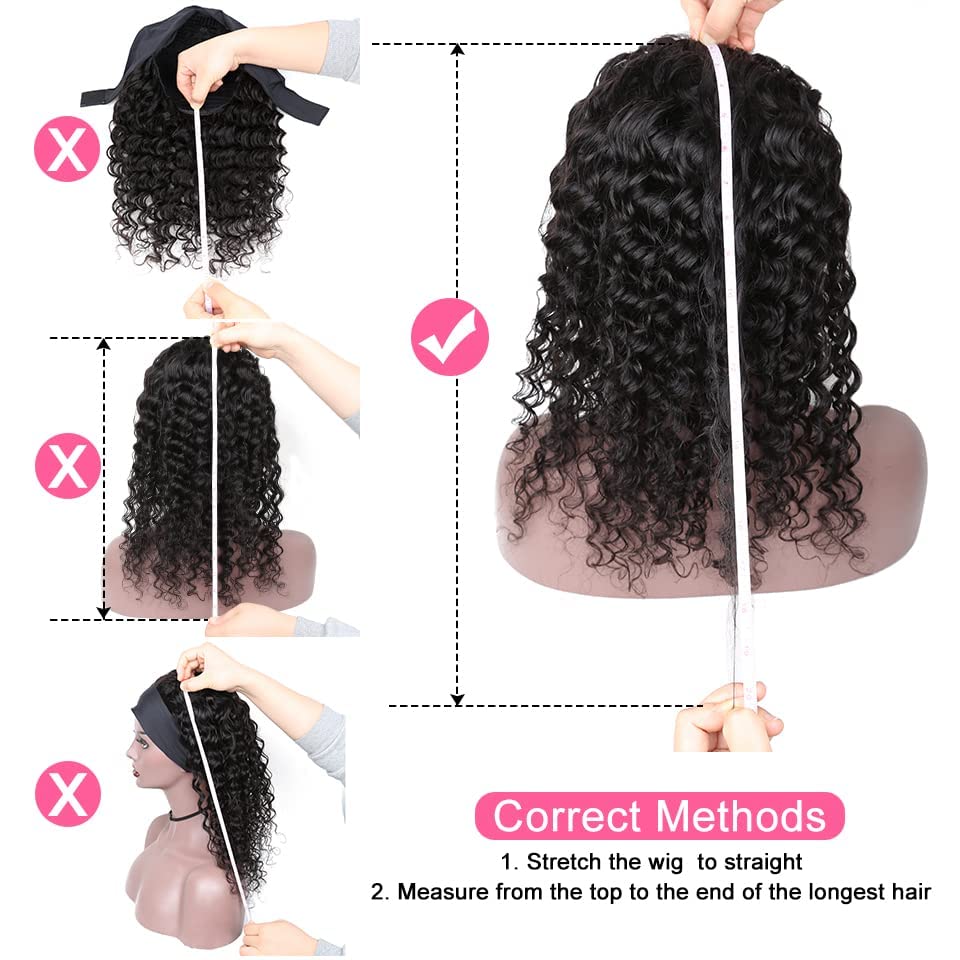 Close up look at the eighteen inch heat resistant deep wave curls on a high density black women half wig