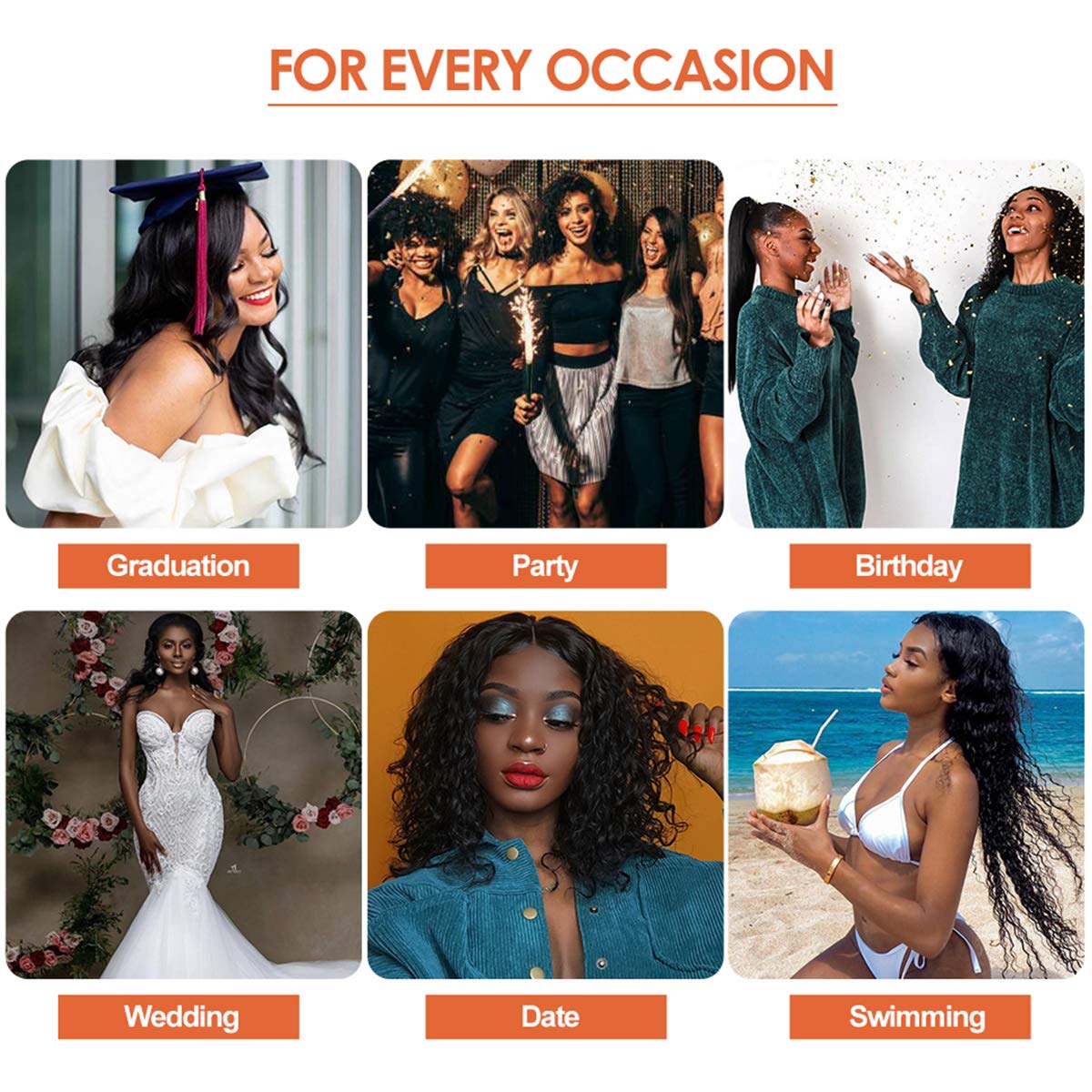 Packaging layout of the imported Celiarita curly human hair headband wig with included styling accessories