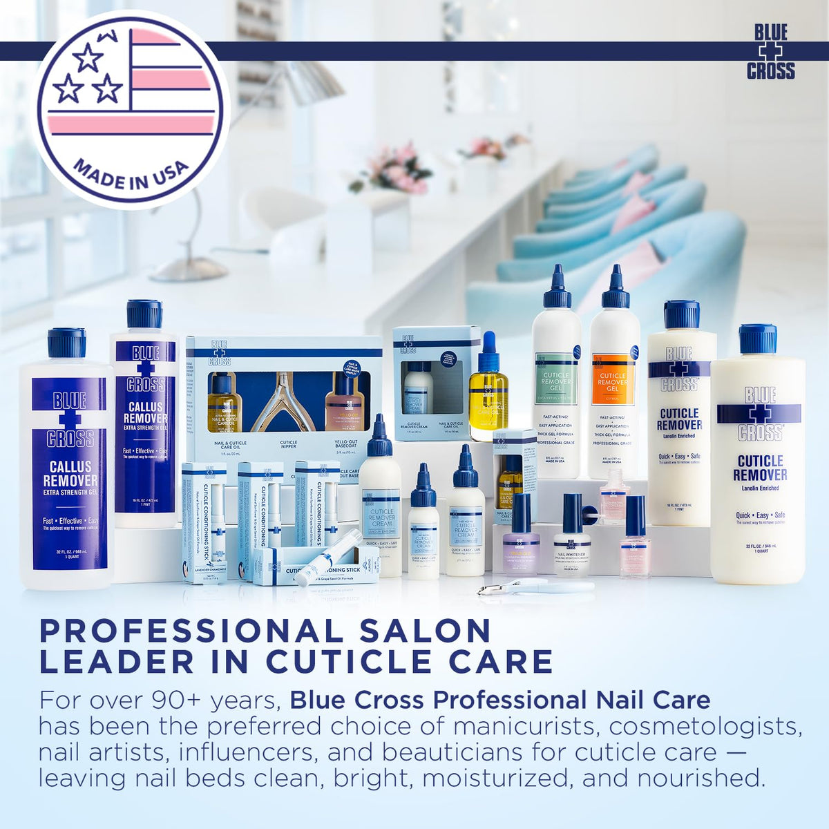 Authentic USA beauty tool packaging for professional cuticle care display