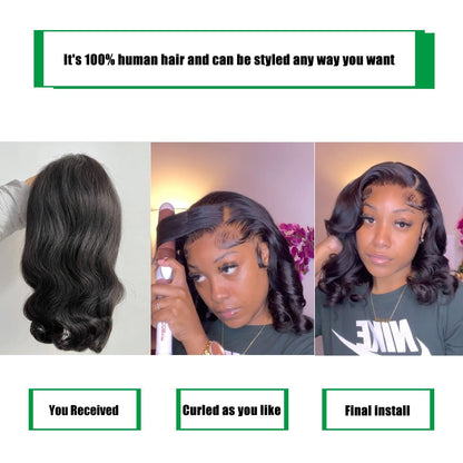 Douyin body wave human hair wig styled in a middle part on a mannequin head.