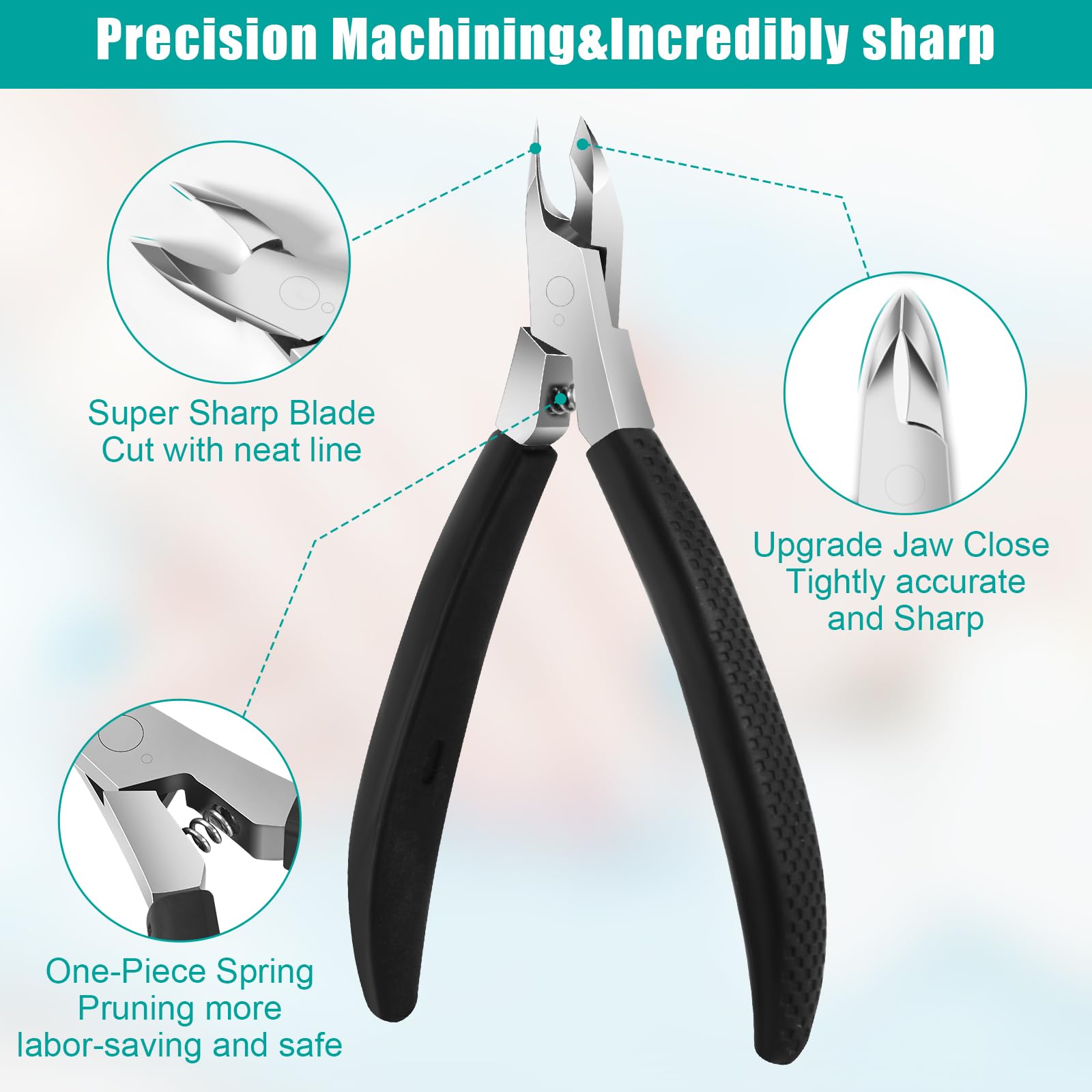 Close up profile of the professional stainless steel cuticle cutter blades highlighting precision alignment