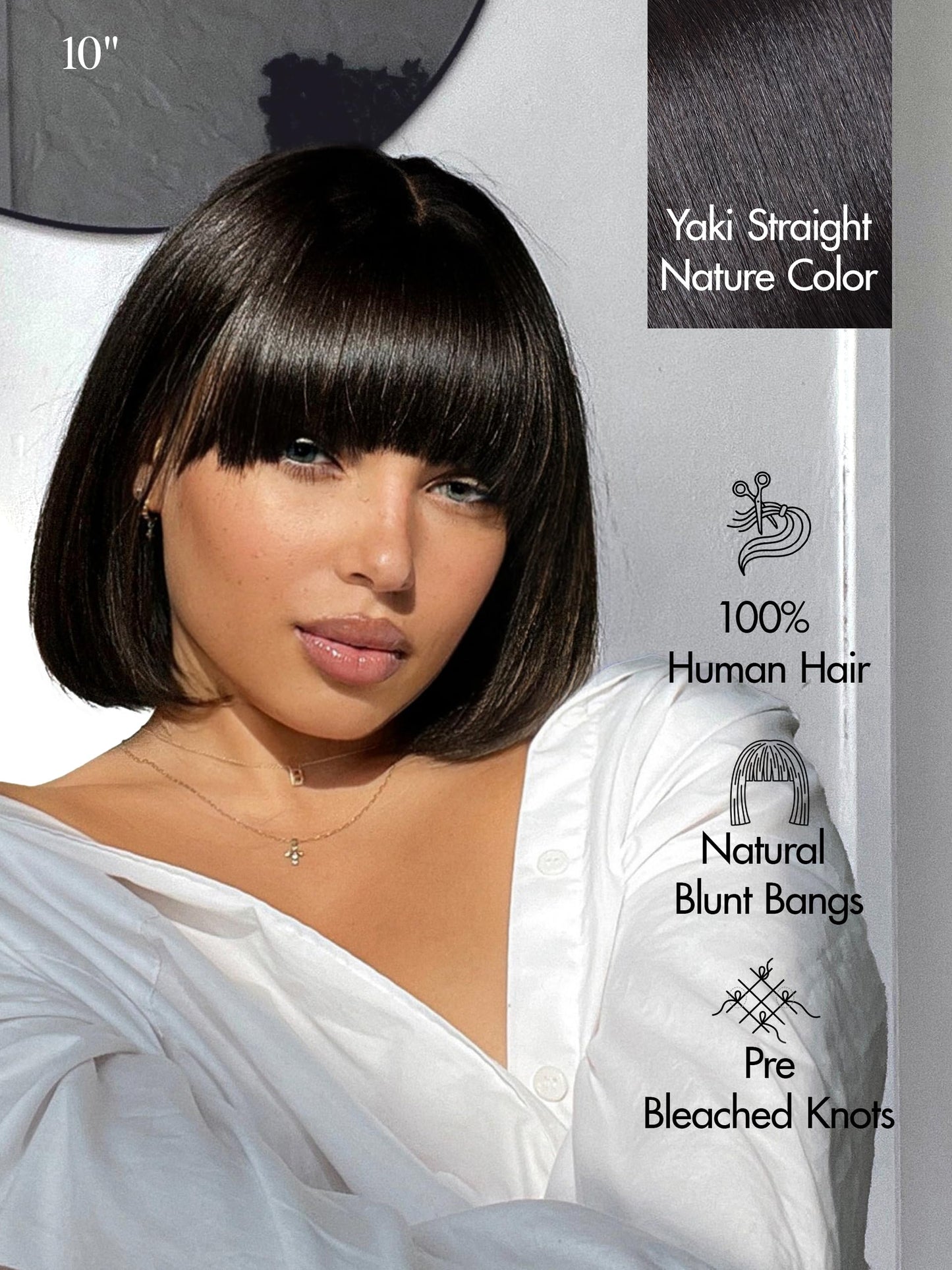 LUVME HAIR 10 inch straight human hair wig back view displaying the precise blunt cut finish