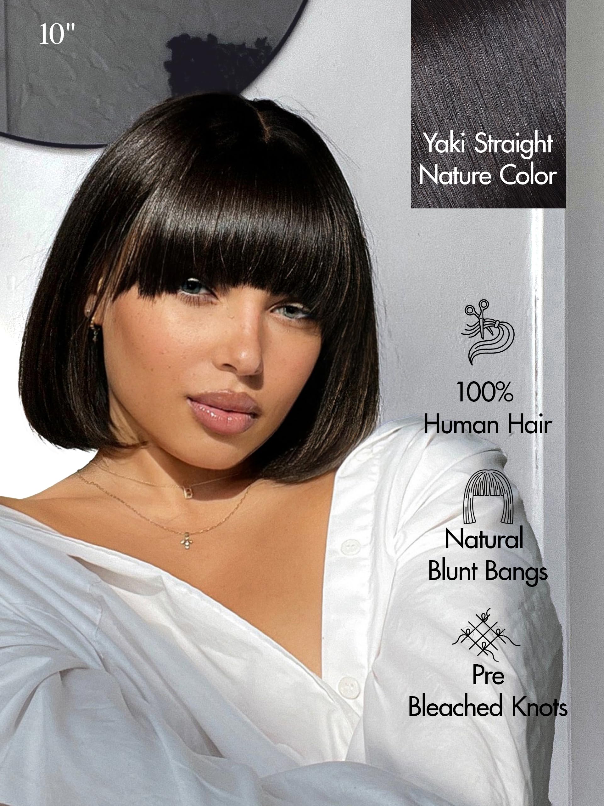 LUVME HAIR 10 inch straight human hair wig back view displaying the precise blunt cut finish