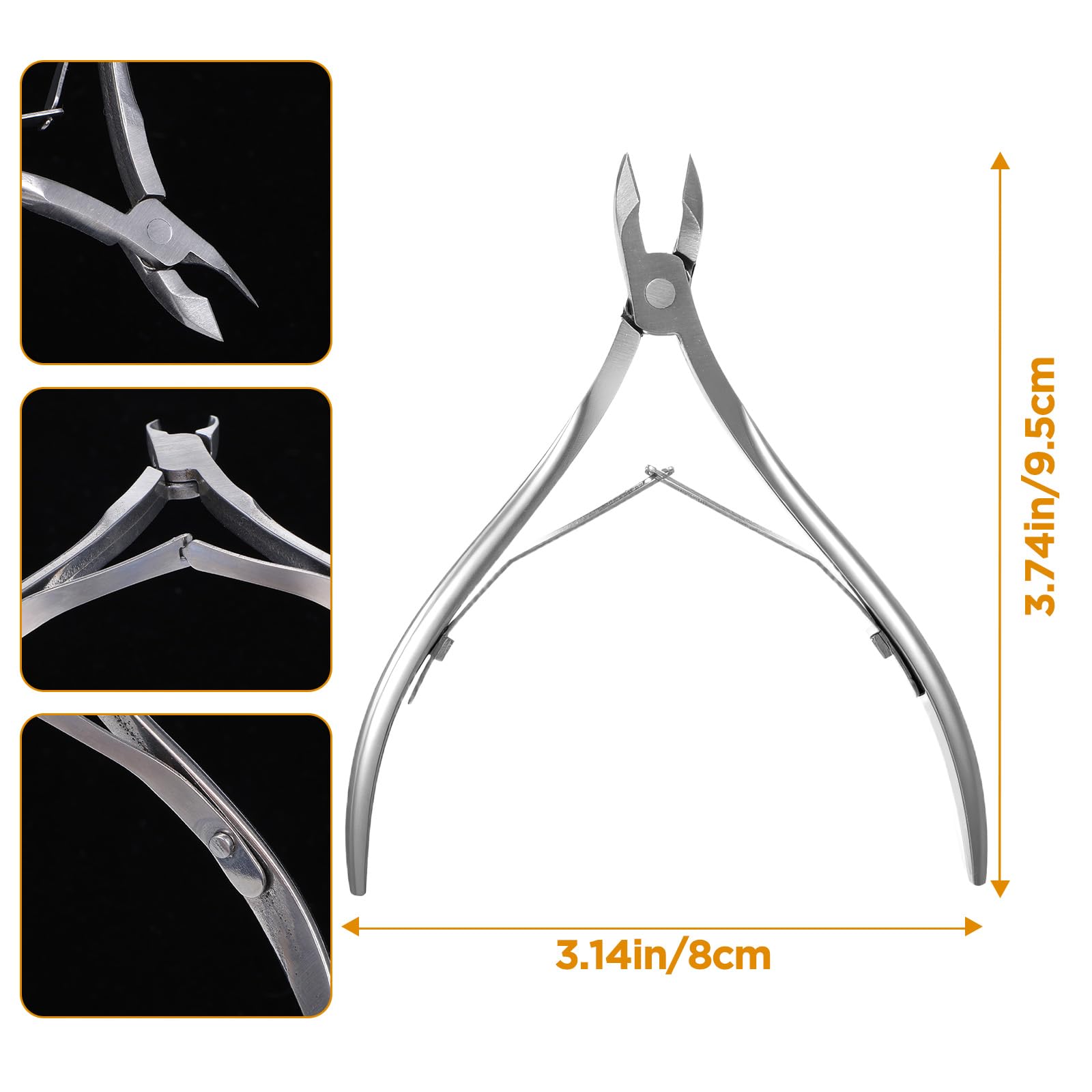Close up view of the sharp pointed blade on the Ptwola stainless steel cuticle cutter
