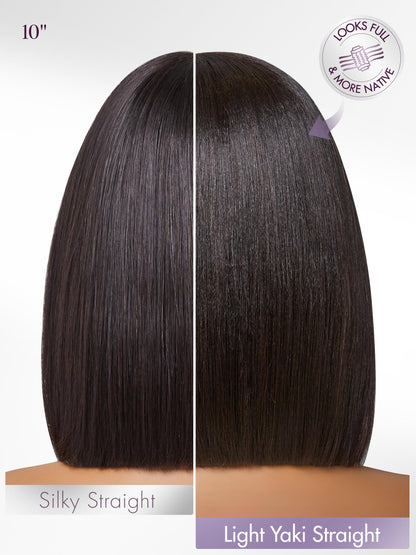 LUVME HAIR light yaki straight bob wig texture detail highlighting the realistic relaxed hair appearance