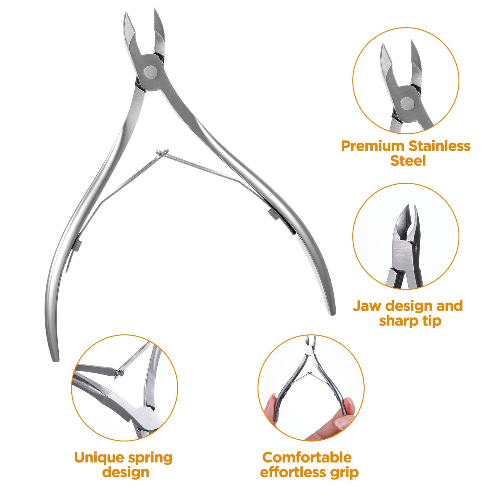 Ergonomic curved handle and double spring mechanism of the Ptwola nail nippers