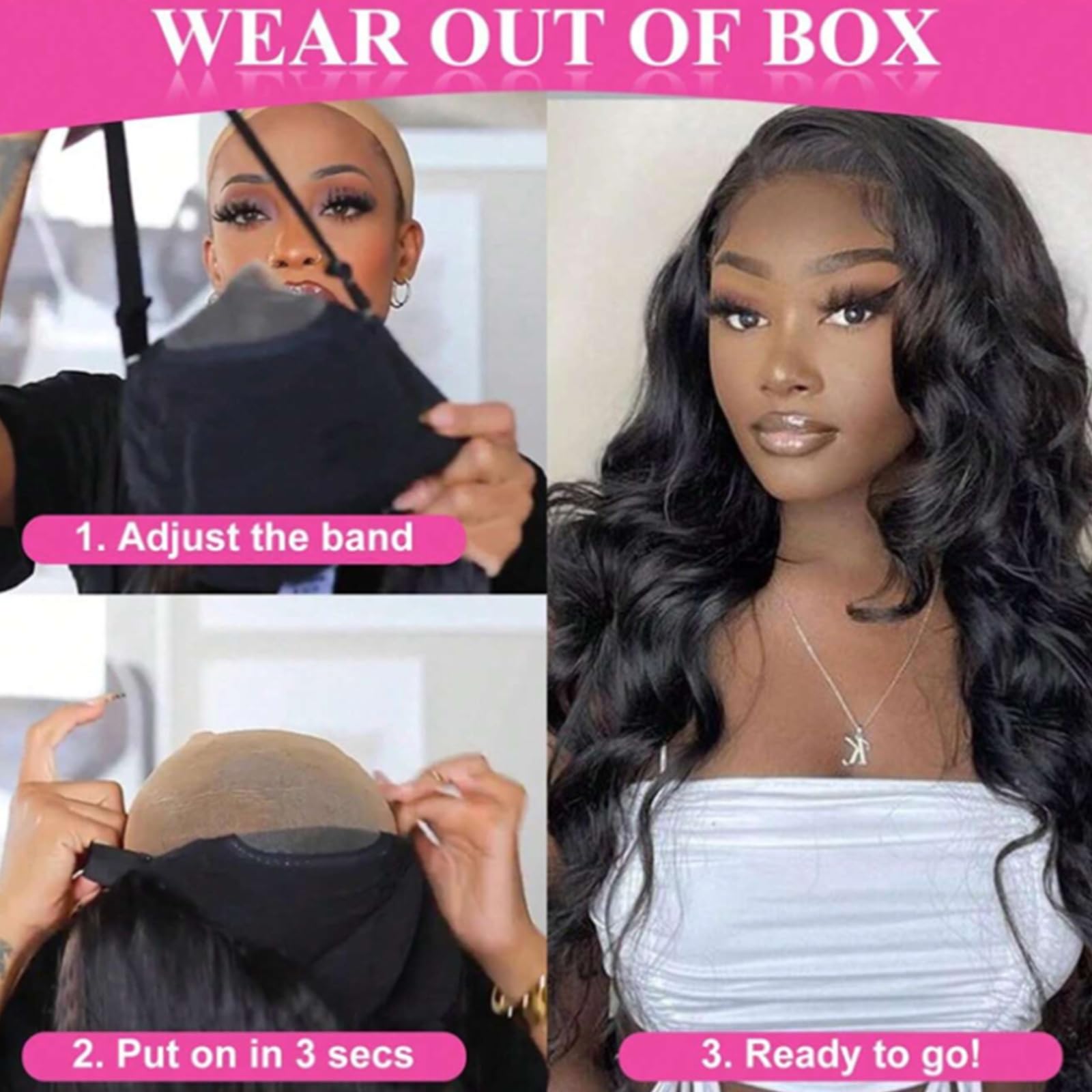 Close up of 5x5 HD lace closure on bunGiol glueless hair wig