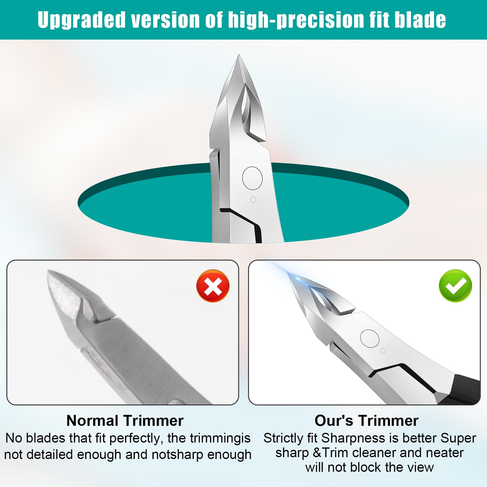 Top view of the high carbon steel cuticle clippers with the included protective safety tip cover attached