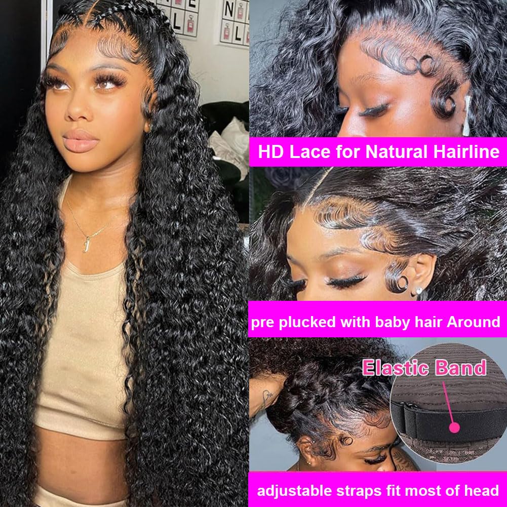 Side profile of the 30 inch deep curly human hair wig showcasing full 200 density volume.