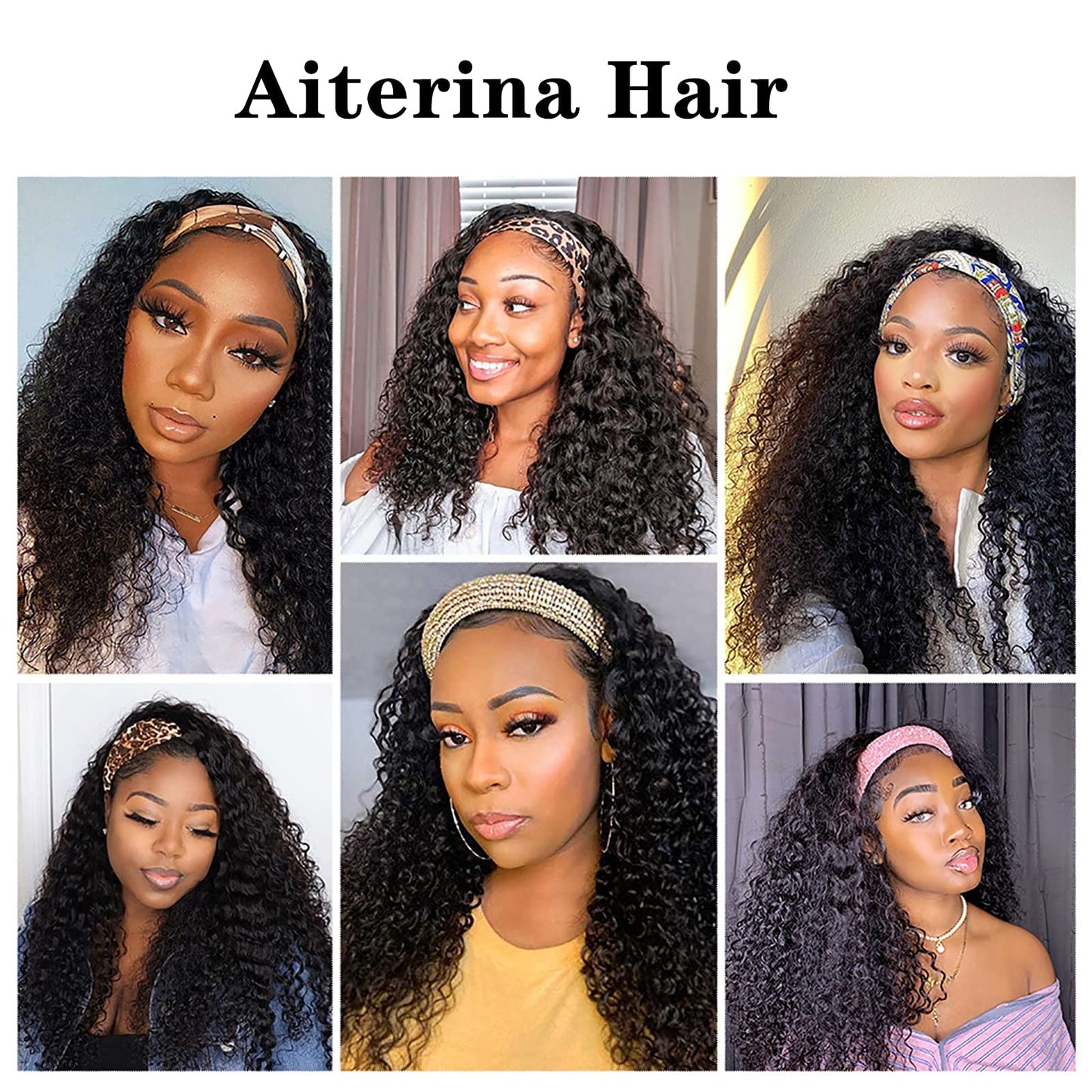 Unprocessed human hair strands from the Aiterina brand showing natural shine and curl structure