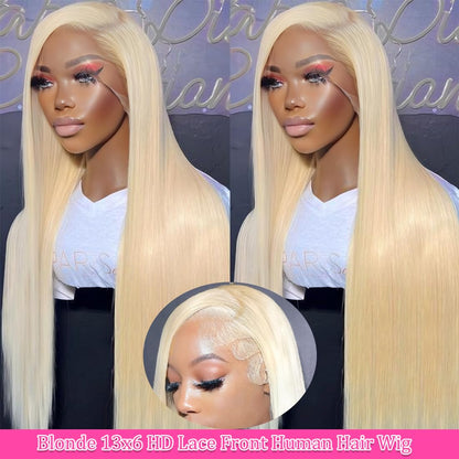 Close up of 13X6 HD transparent lace frontal on pre plucked blonde wig displaying natural hairline