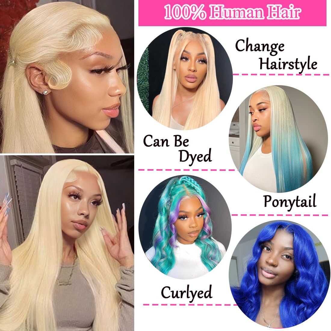 LETMIEO platinum blonde glueless wig cap construction illustrating adjustable straps and internal combs