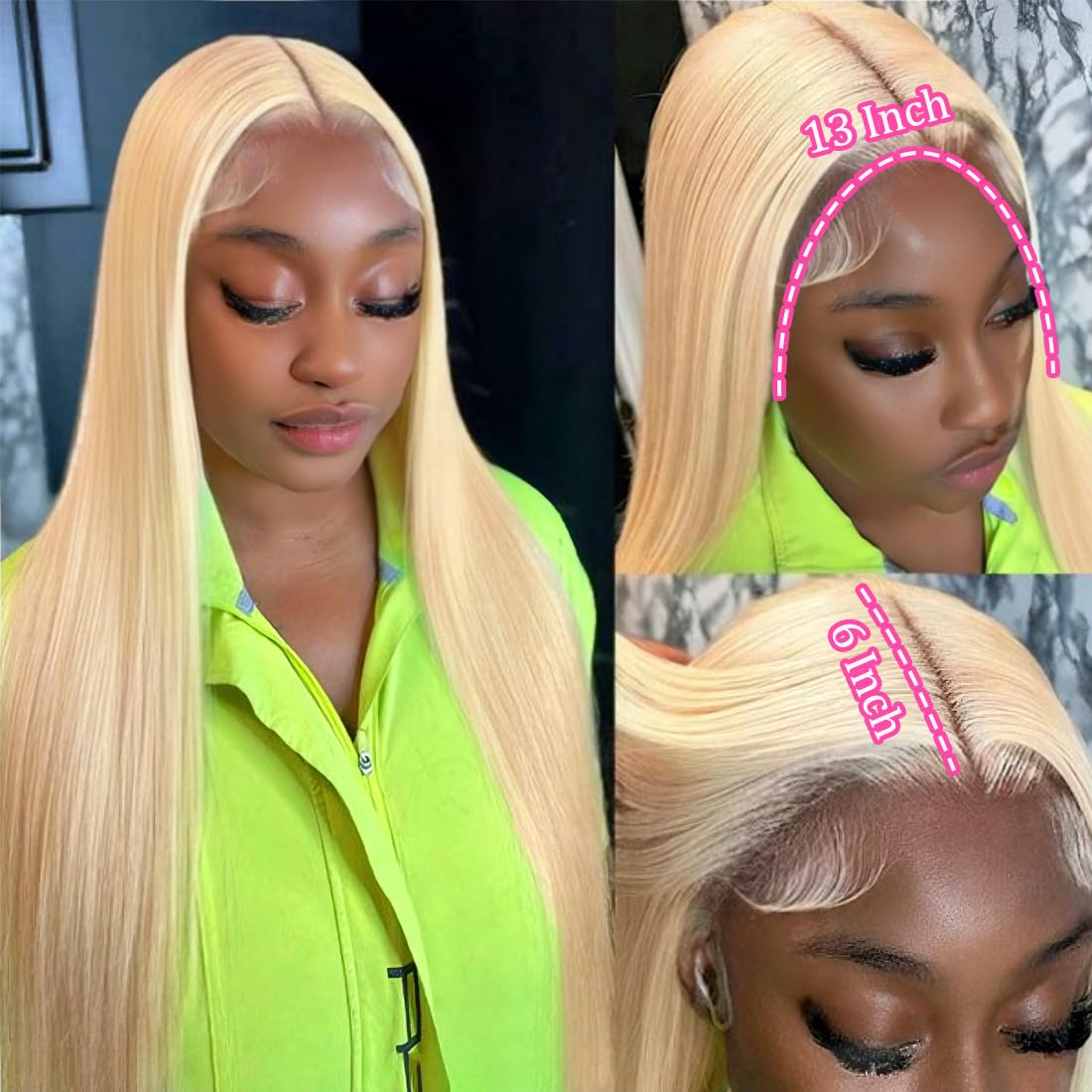 Premium 613 blonde human hair parting space showing realistic HD transparent lace melt on skin