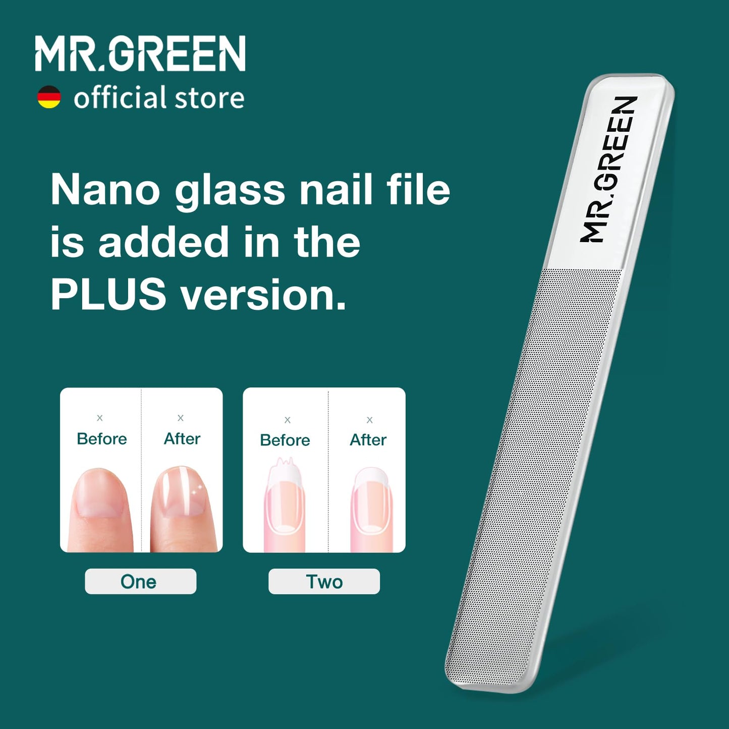 Side view of MR.GREEN beveled edge nail clipper highlighting the surgical steel construction