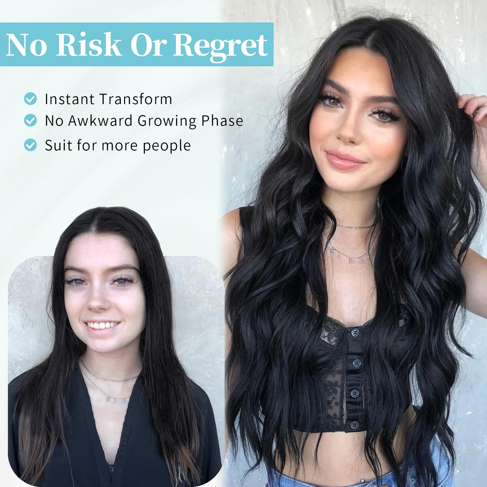 Premium lifestyle shot of the realistic middle part hairstyle under natural studio lighting