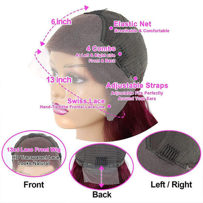 Back perspective of the long twenty eight inch 99J body wave human hair wig displaying 180 percent density volume
