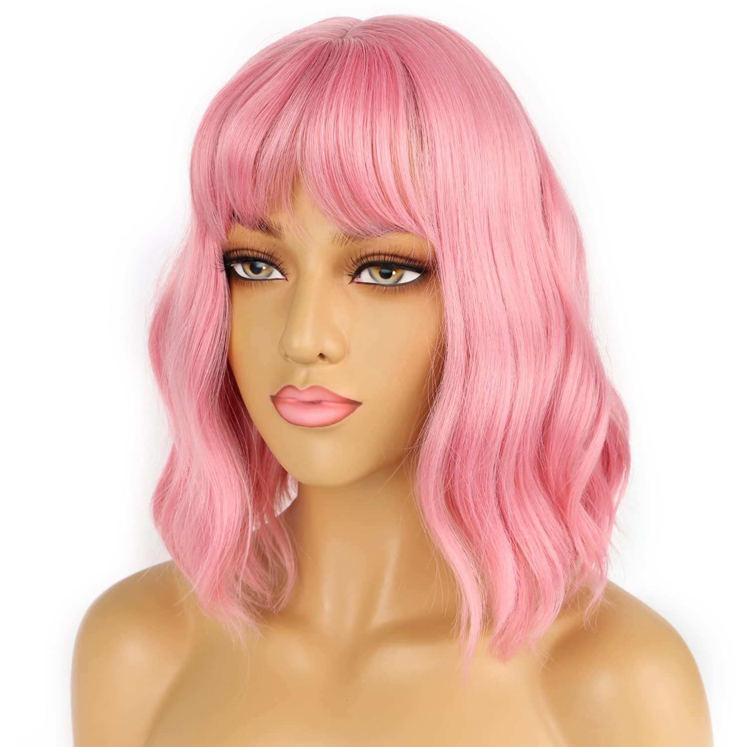 Side angle profile of the fourteen inch loose wavy shoulder length colorful synthetic costume extension