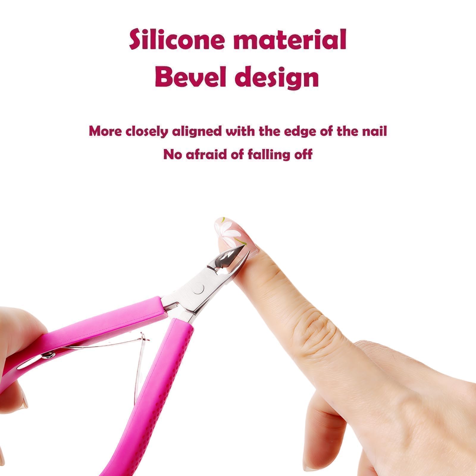 Side profile of the Xuancai stainless steel cuticle remover highlighting the ergonomic black silicone grip.