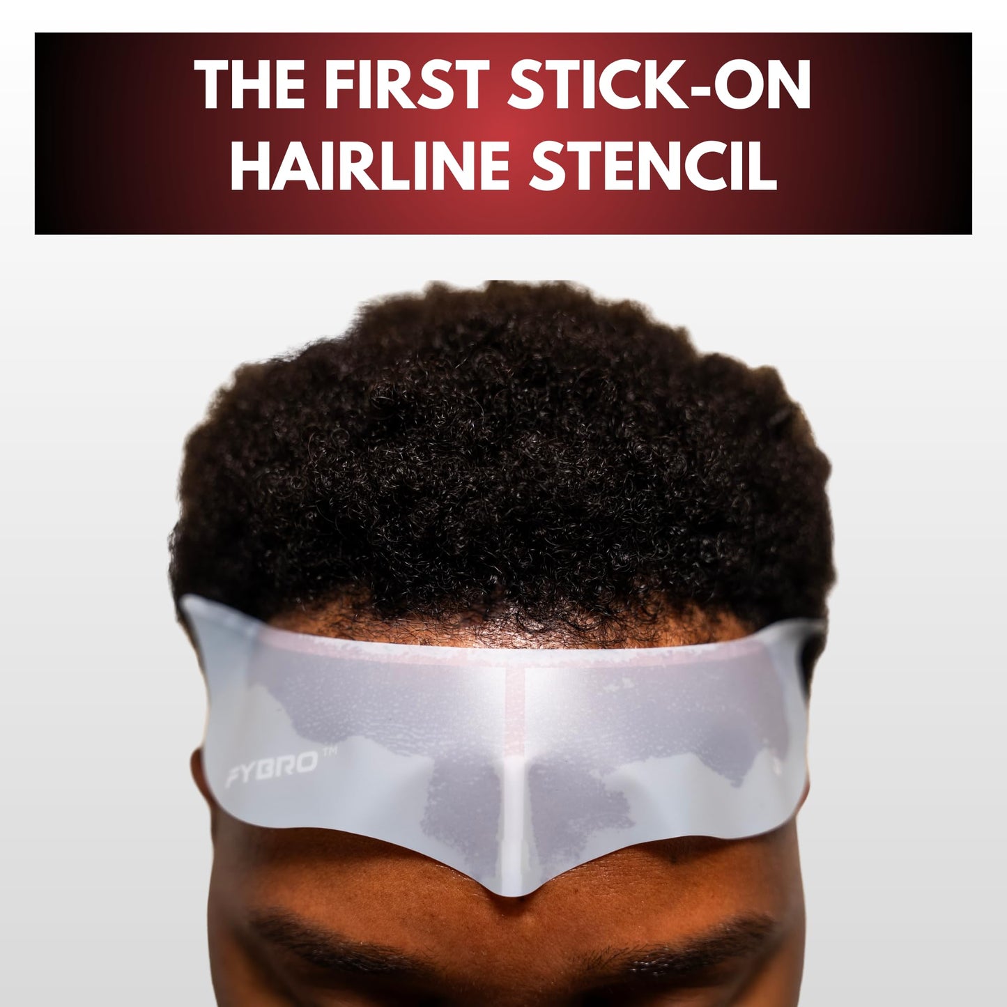 FyBro single-use adhesive stencil demonstrating how it shields skin from hair fiber spray.