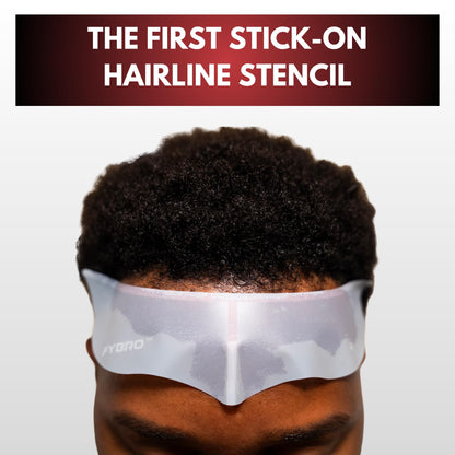 FyBro single-use adhesive stencil demonstrating how it shields skin from hair fiber spray.
