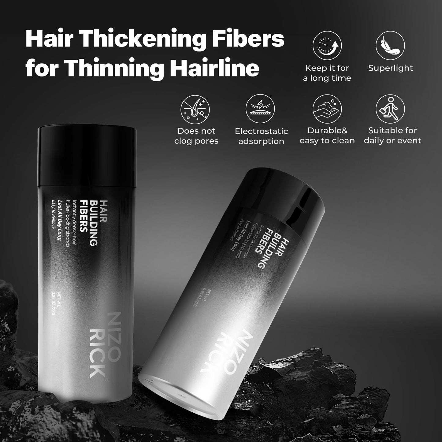 Before and after application display of hair color powder for filling thinning hairlines