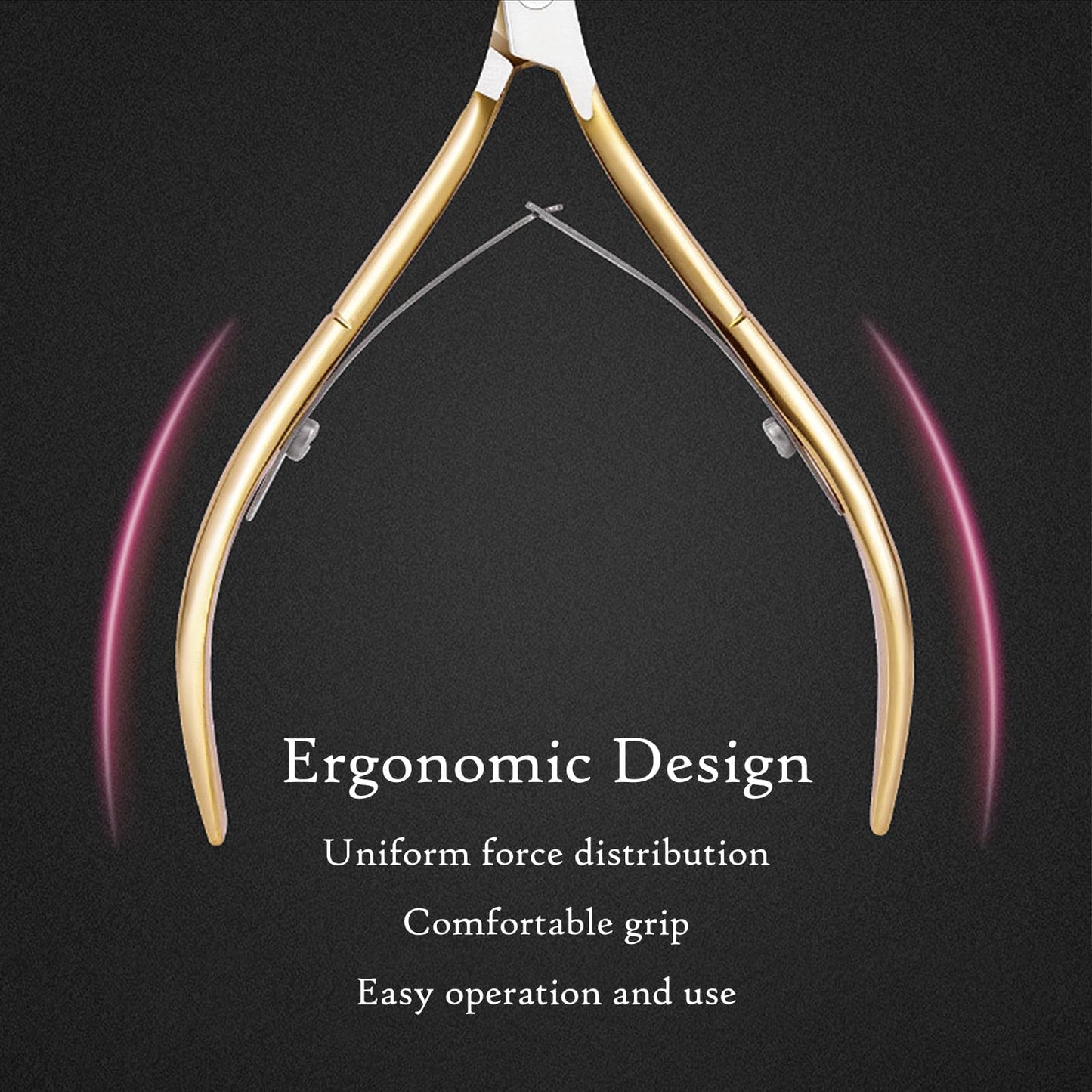 Rose gold cuticle nipper showing sharp blades for nail care