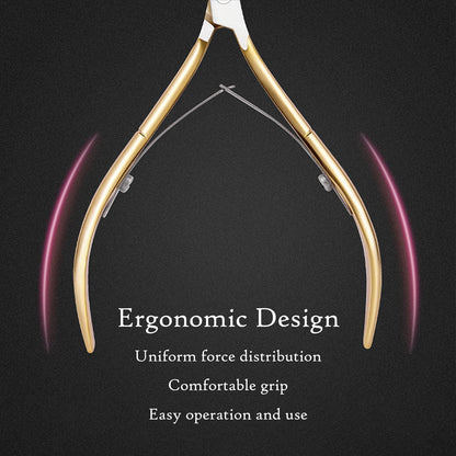 Rose gold cuticle nipper showing sharp blades for nail care