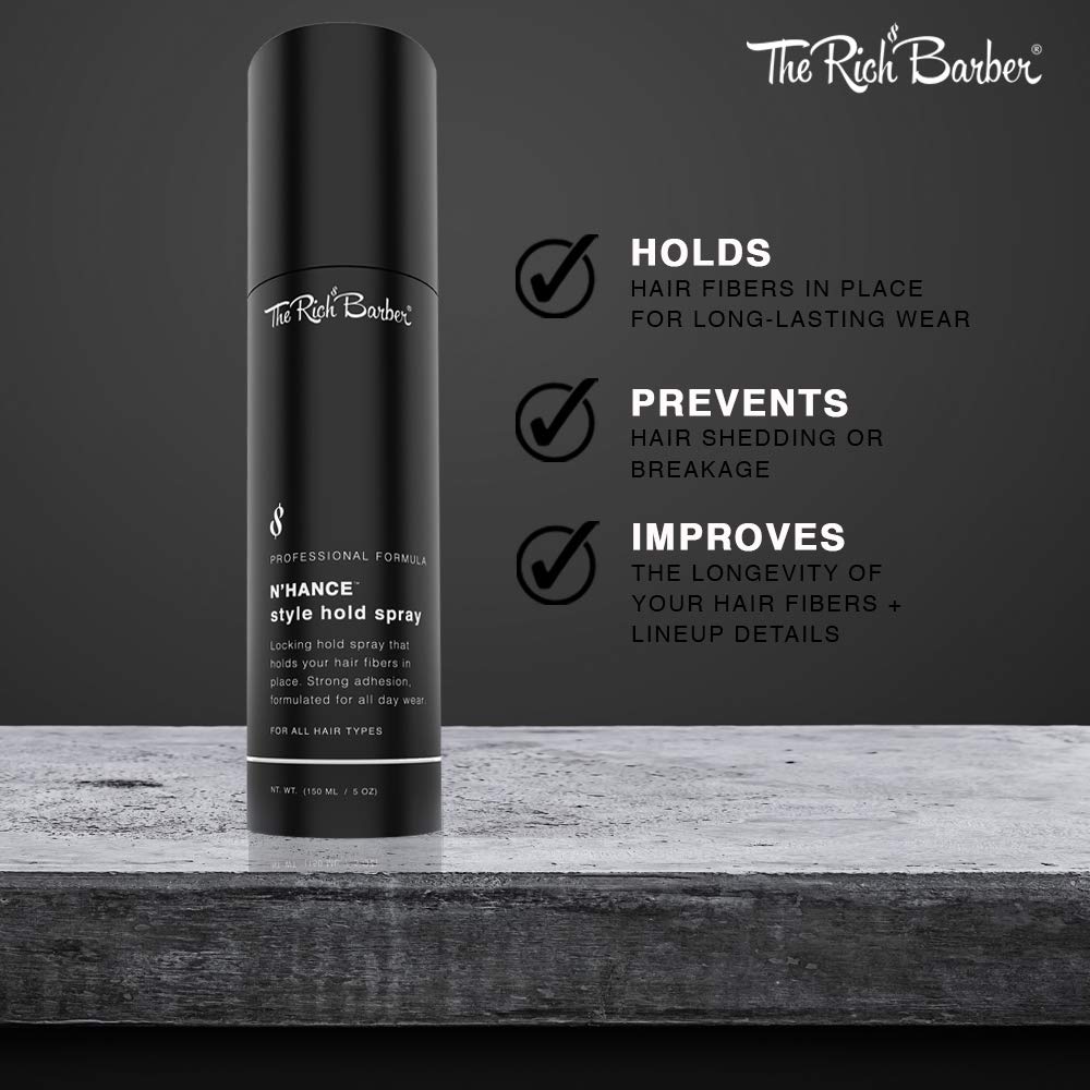 The Rich Barber N Hance Hold Spray back view with usage instructions