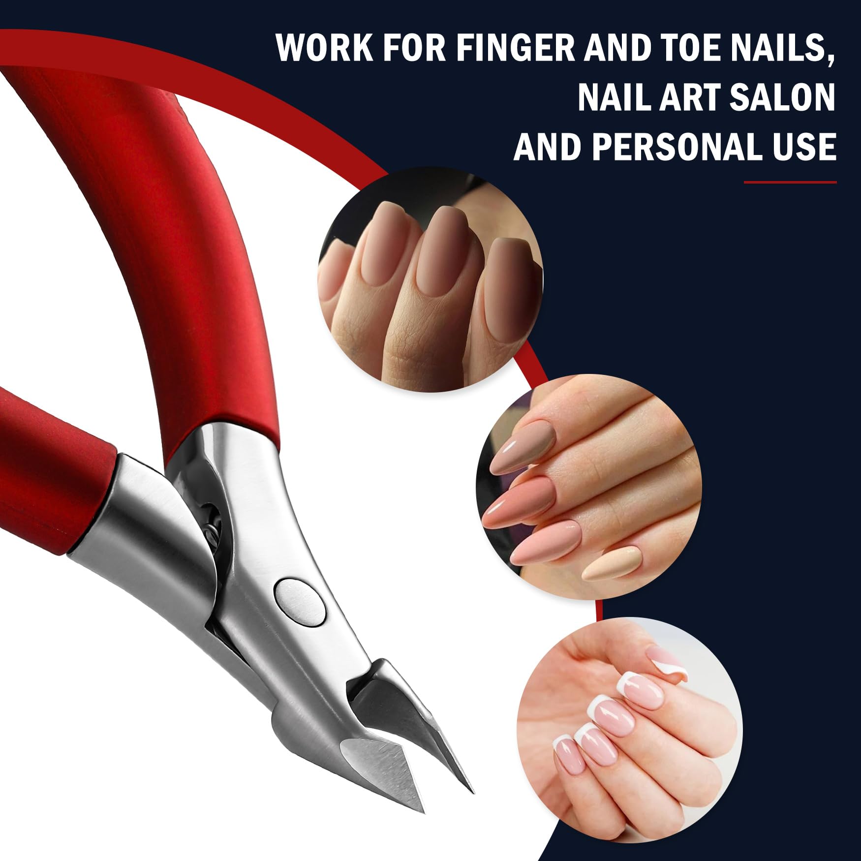 Close up view of the 5mm sharp stainless steel blades on the FVION cuticle nipper tool.