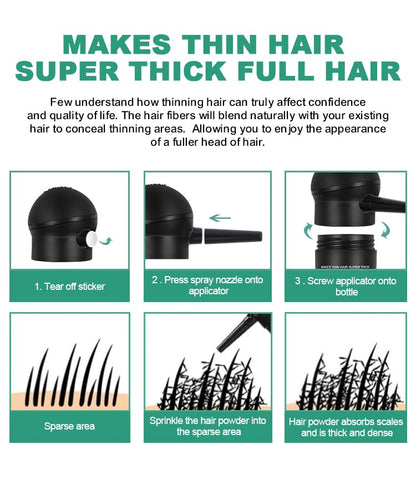 The complete UOYOU FIXXIE hair thickening kit featuring the main bottle alongside the precise spray nozzle component.