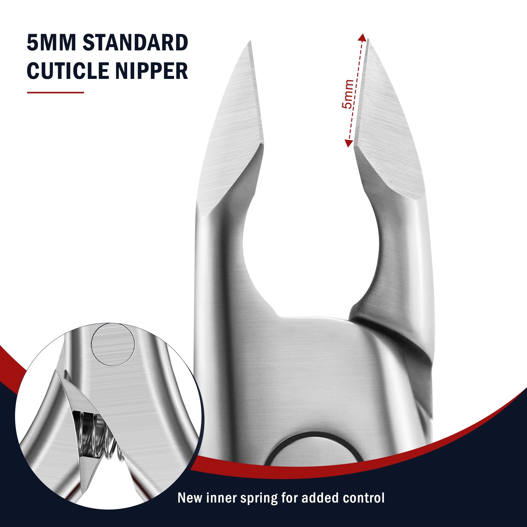 Side profile of the ergonomic red non slip handle of the premium salon quality cuticle cutter.