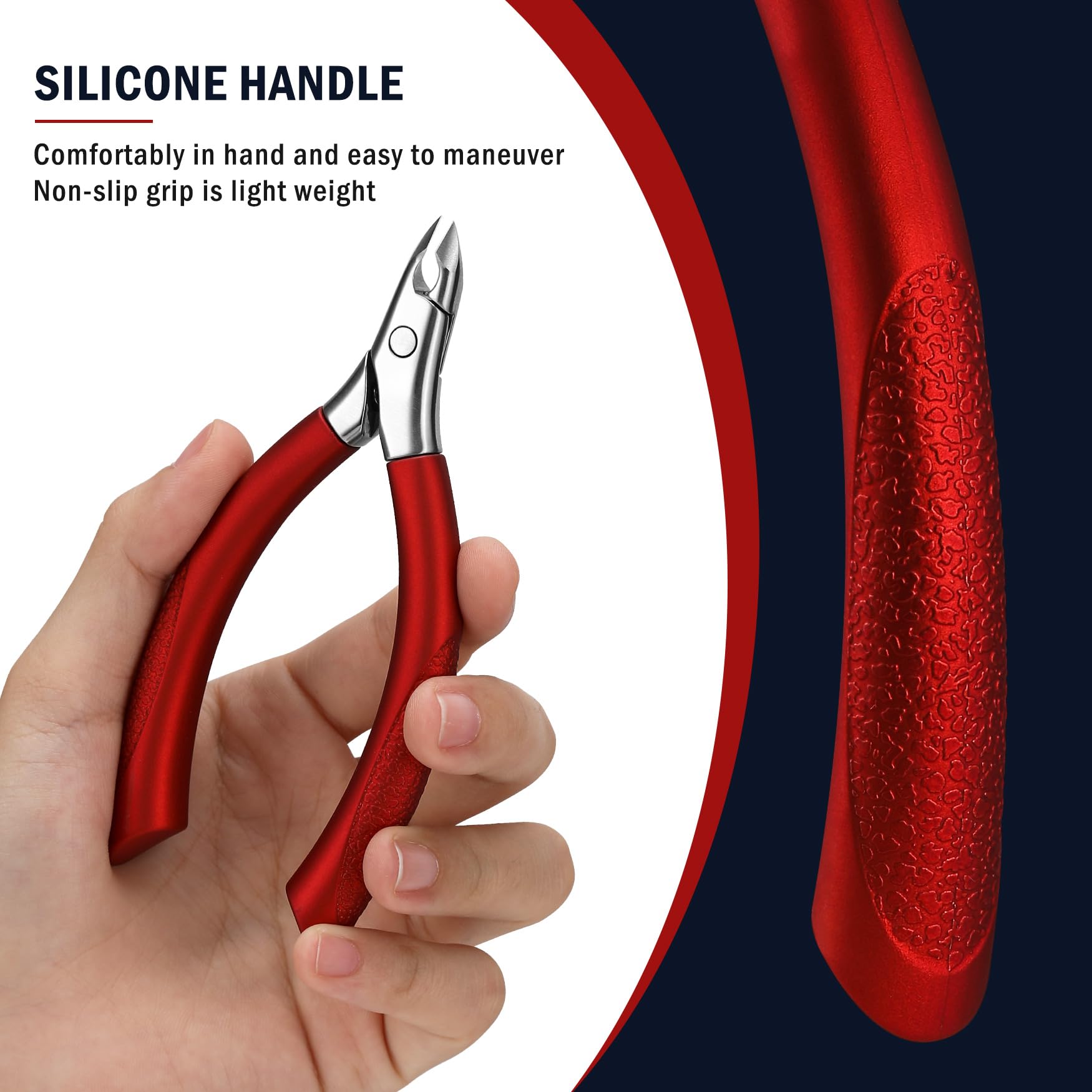 FVION stainless steel cuticle nipper showing the easy glide internal spring mechanism.