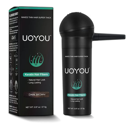 A demonstration of the wind resistant hair fiber powder staying secure on fine hair under styled conditions.