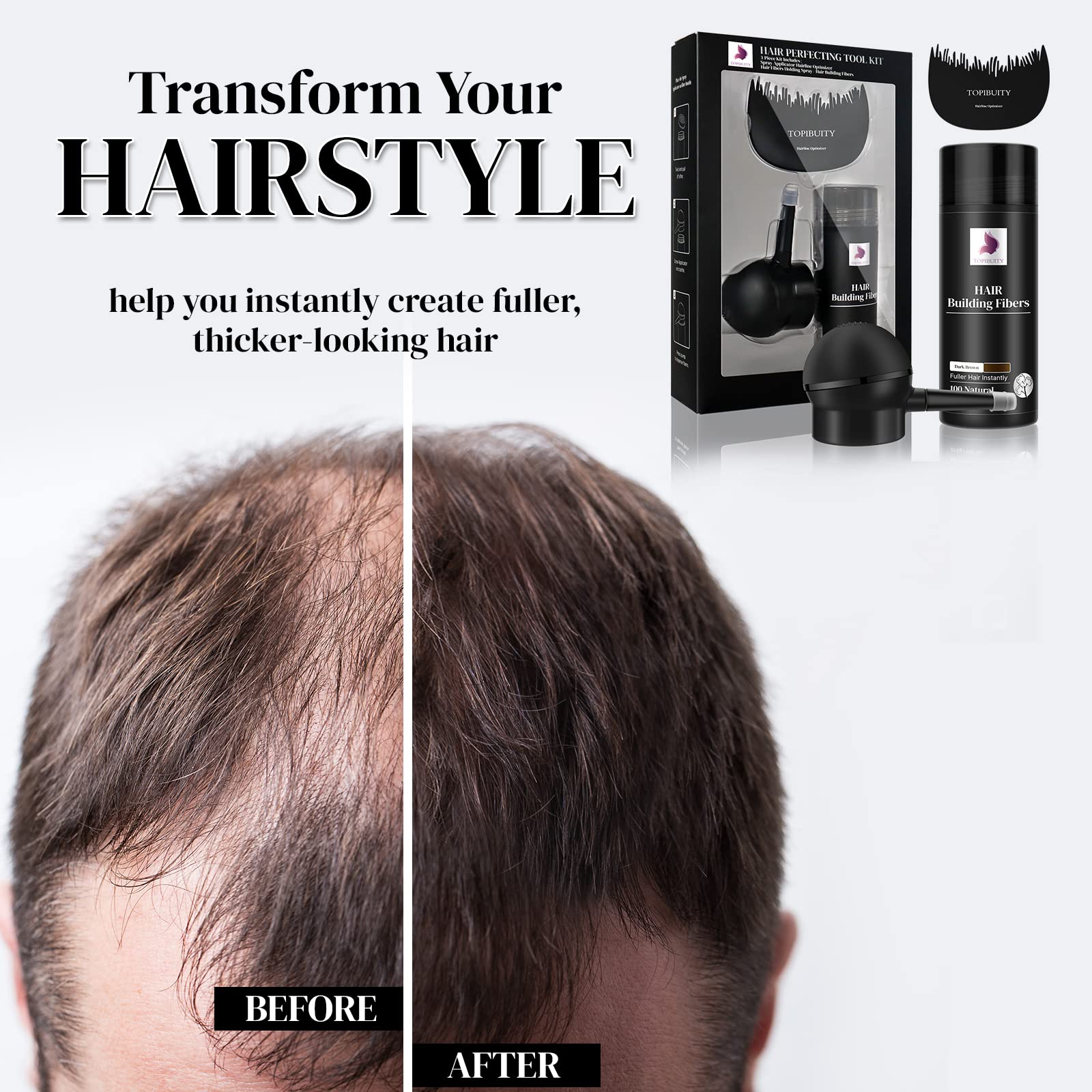 Topibuity black hair fibers being applied to a patchy beard for a thicker appearance.