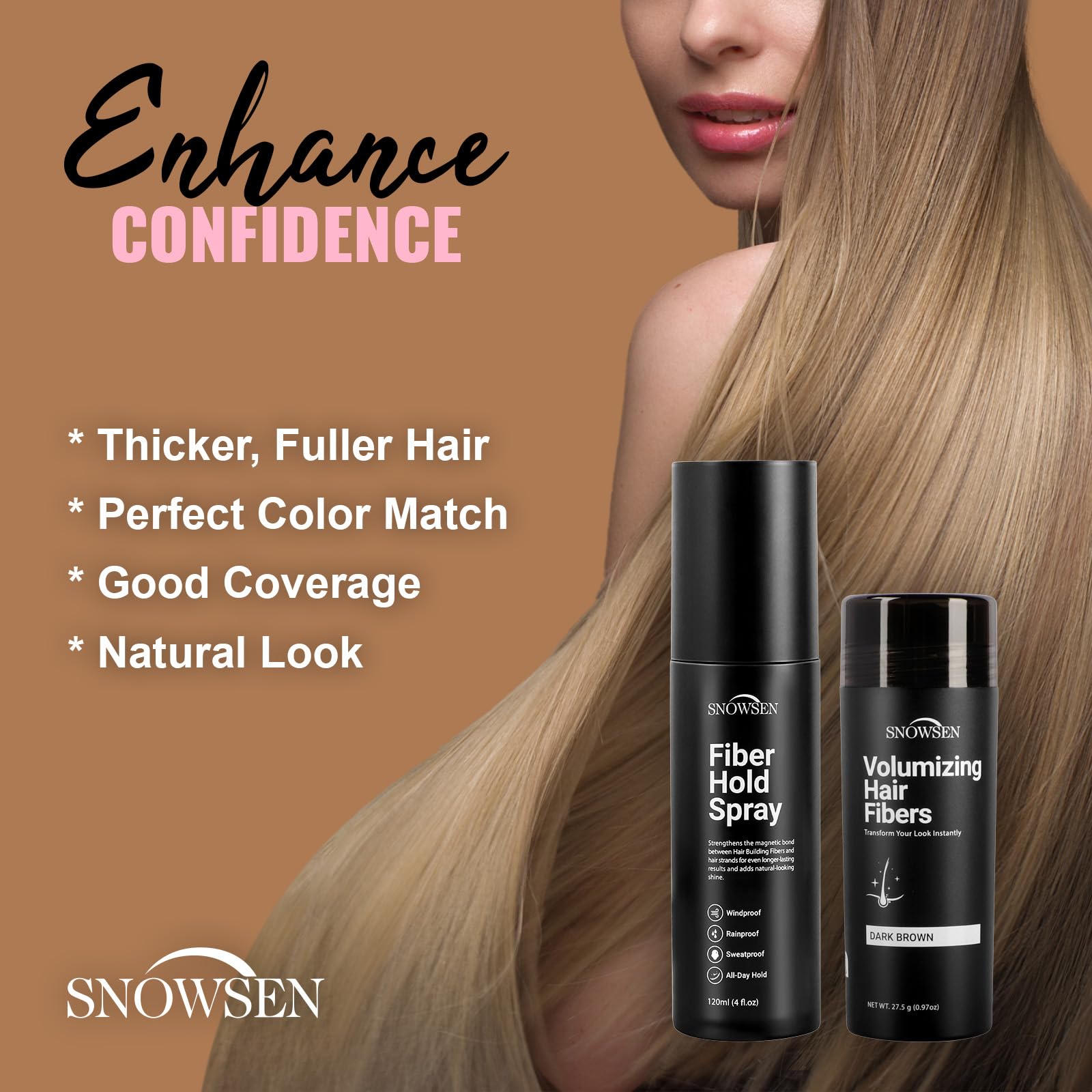 Black hair thickening powder for thinning hair showing applicator pump attachment