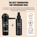 Precision spray applicator pump attached to hair fiber container