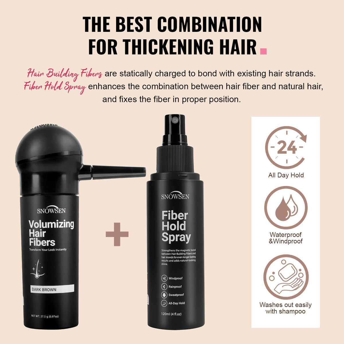 Precision spray applicator pump attached to hair fiber container