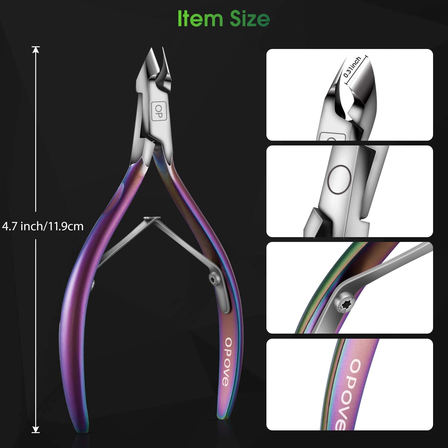 Close up of ergonomic handle on Opove X7 cuticle cutter