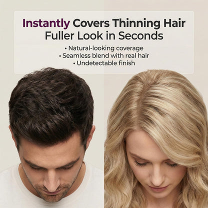 Natural looking hair thickening powder applied on dry hair to cover thinning spots